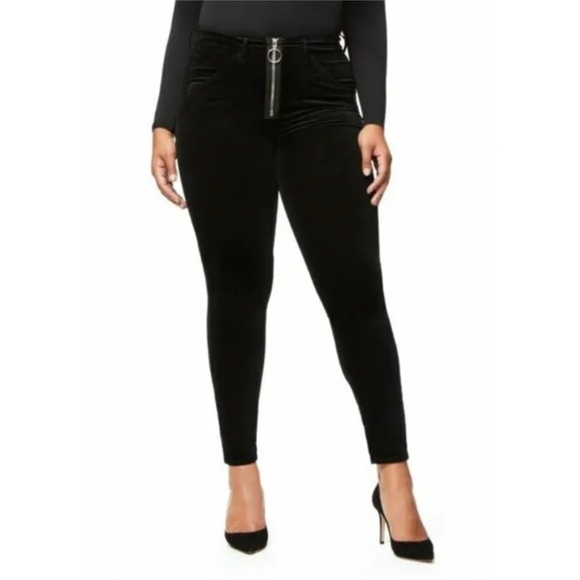 NWT Good American Good Legs Exposed Zipper Black Velvet - Size 12 / 31 - Picture 1 of 6